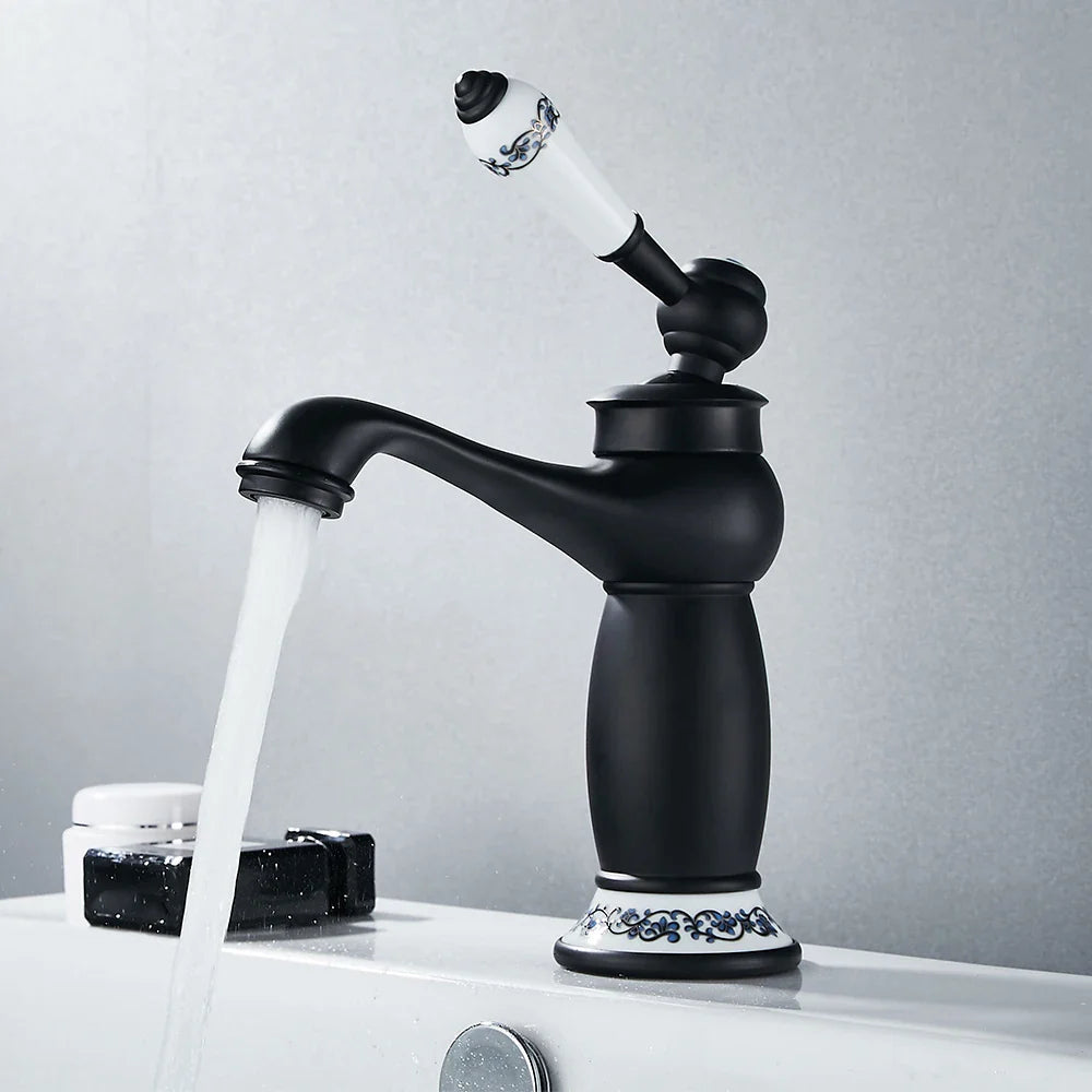Basin Sink Faucet Mixer Faucet Single Lever Hot Cold Water Tap Brass Bath Faucet Retro Water Saving Bathroom Washbasin Taps