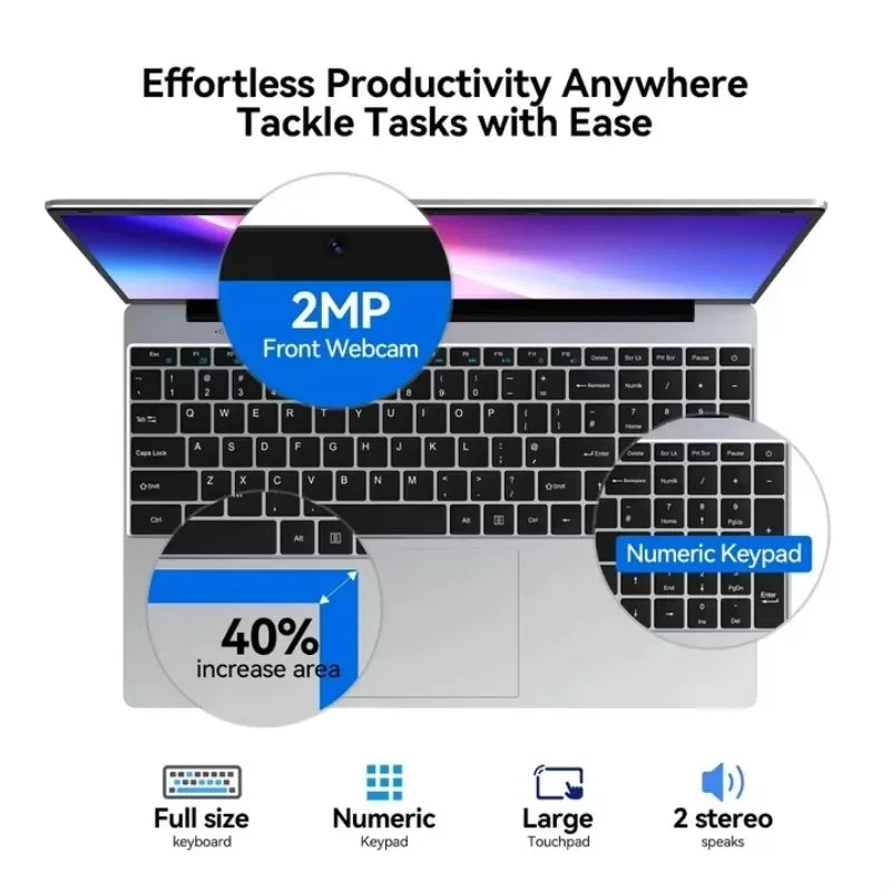 15.6 Inch HD Notebook 120Hz IPS Display Intel N95 32GB RAM 2TB SSD Backlit Keyboard Reliable Battery Power
