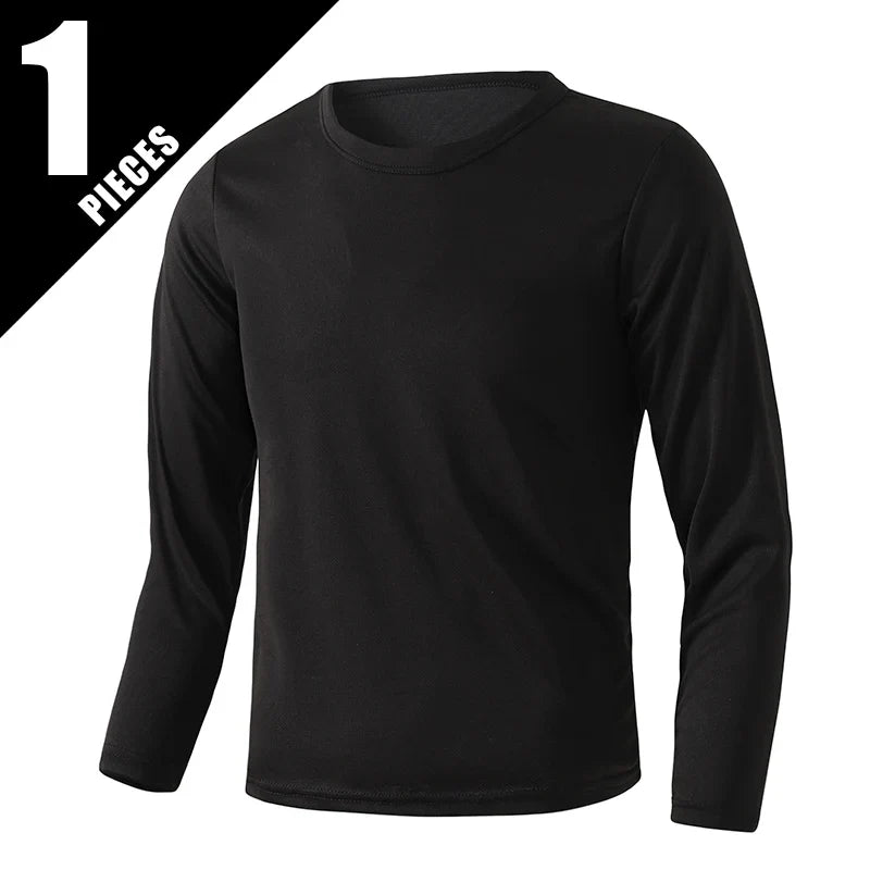 1/5 Set Of 2026 Spring/Summer New Item Youth Solid Color Sports Quick Drying Long Sleeved Casual T-shirt For 13-16 Year Old Boys