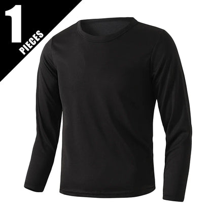 1/5 Set Of 2026 Spring/Summer New Item Youth Solid Color Sports Quick Drying Long Sleeved Casual T-shirt For 13-16 Year Old Boys