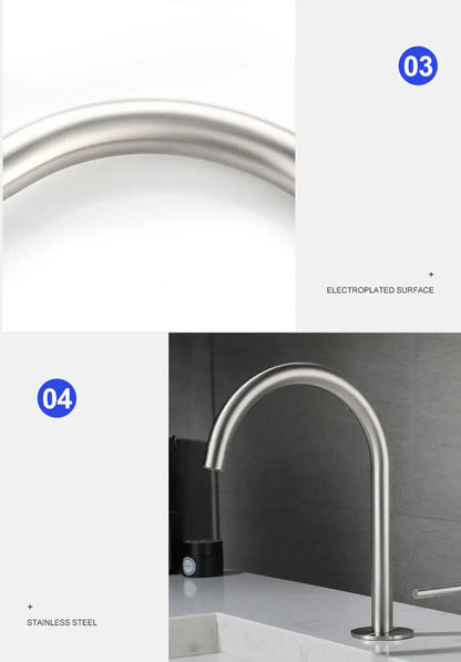 304 Stainless Steel Widespread Bathroom Basin Faucet Hot and Cold Mixed Water Wash Basin Faucet Deck Mounted Nickel /Black