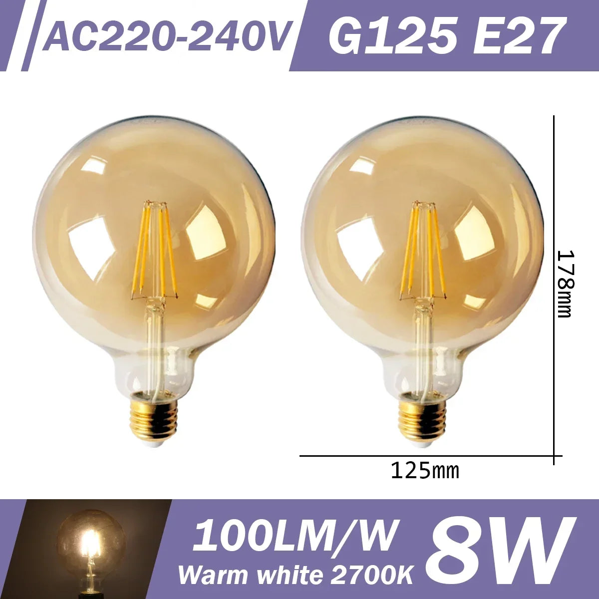 2PCS LED Filament Bulb E14 E27 C35 C35T ST64 G80 A60 220V 4W 9W Warm White Glass 360 Degree Edison Retro Candle Light Blubs