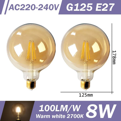 2PCS LED Filament Bulb E14 E27 C35 C35T ST64 G80 A60 220V 4W 9W Warm White Glass 360 Degree Edison Retro Candle Light Blubs