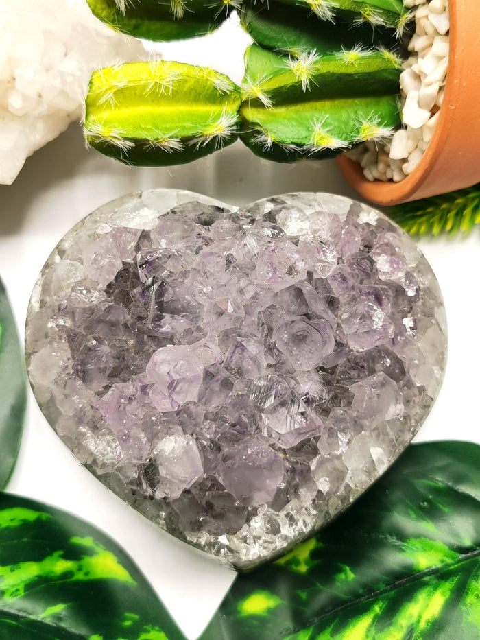 Amethyst Heart-Shaped geode cluster - crystal healing, gemstone art - Shwasam