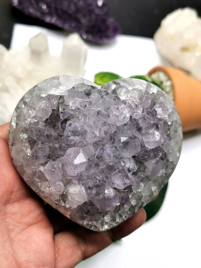 Amethyst Heart-Shaped geode cluster - crystal healing, gemstone art - Shwasam
