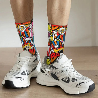 Autumn Winter Hip-hop Men's Women's Superheroes Comic Book Collection Pop Art Quotes Socks Breathable Basketball Socks