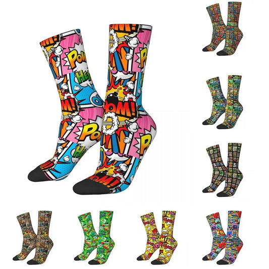 Autumn Winter Hip-hop Men's Women's Superheroes Comic Book Collection Pop Art Quotes Socks Breathable Basketball Socks