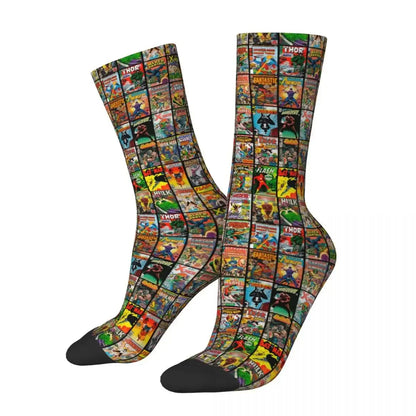 Autumn Winter Hip-hop Men's Women's Superheroes Comic Book Collection Pop Art Quotes Socks Breathable Basketball Socks