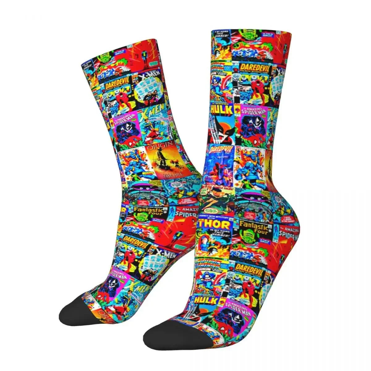 Autumn Winter Hip-hop Men's Women's Superheroes Comic Book Collection Pop Art Quotes Socks Breathable Basketball Socks