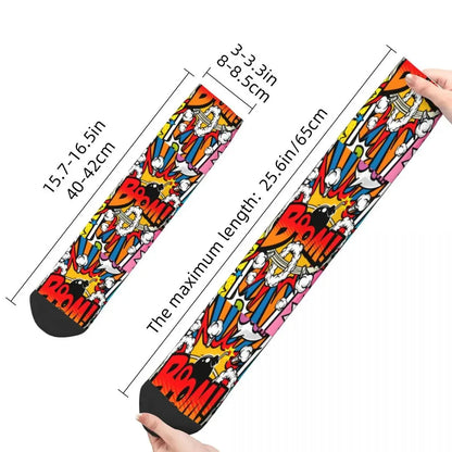 Autumn Winter Hip-hop Men's Women's Superheroes Comic Book Collection Pop Art Quotes Socks Breathable Basketball Socks