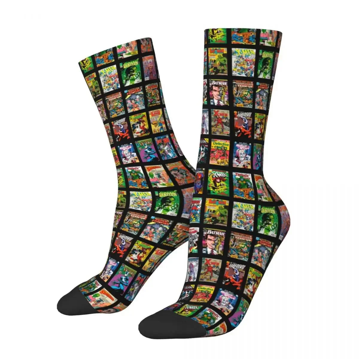 Autumn Winter Hip-hop Men's Women's Superheroes Comic Book Collection Pop Art Quotes Socks Breathable Basketball Socks