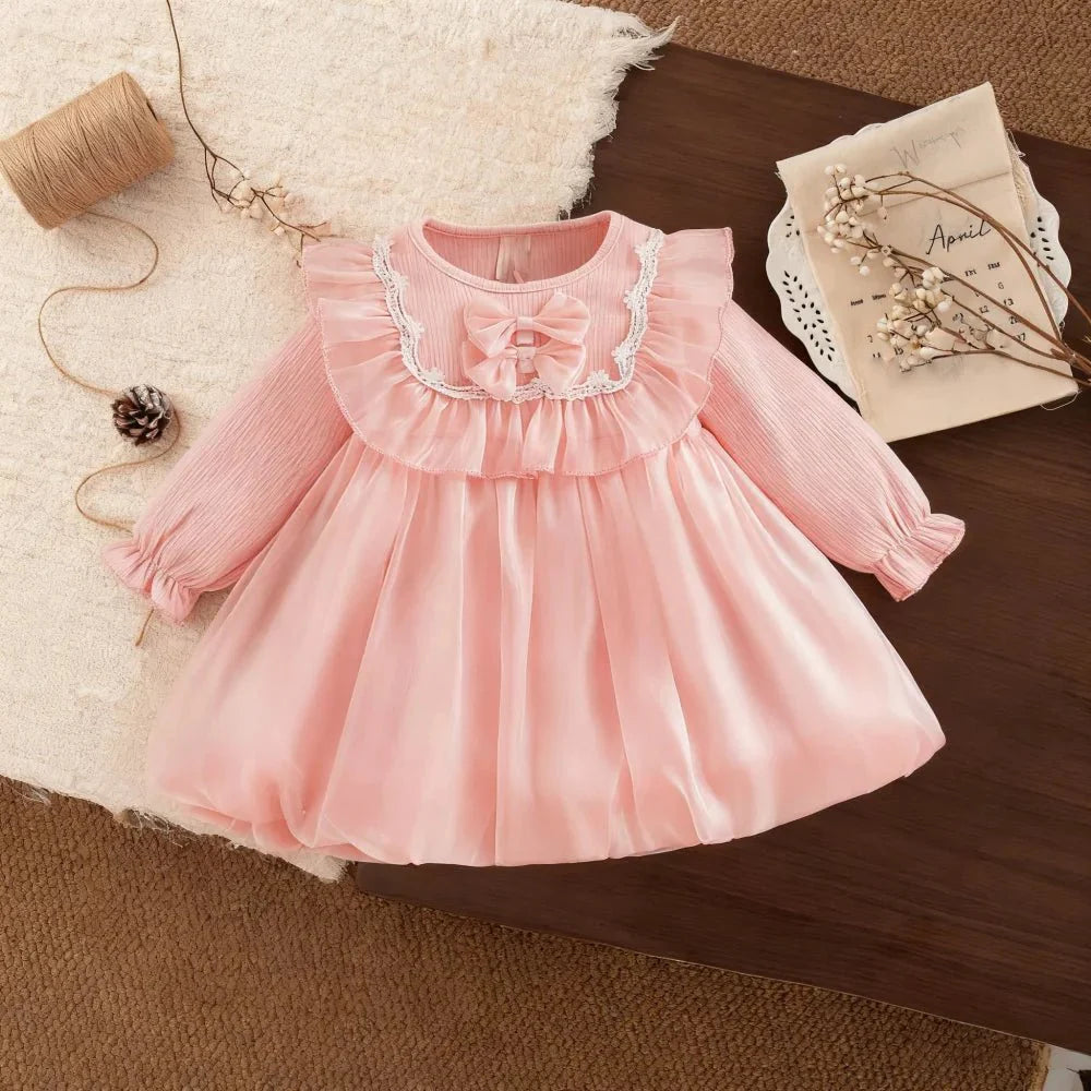 Baby Girl Dress Spring/Fall Bow-Tie Tulle Girls Dress Adorable Christmas Baby Dress Baby Girl Clothing
