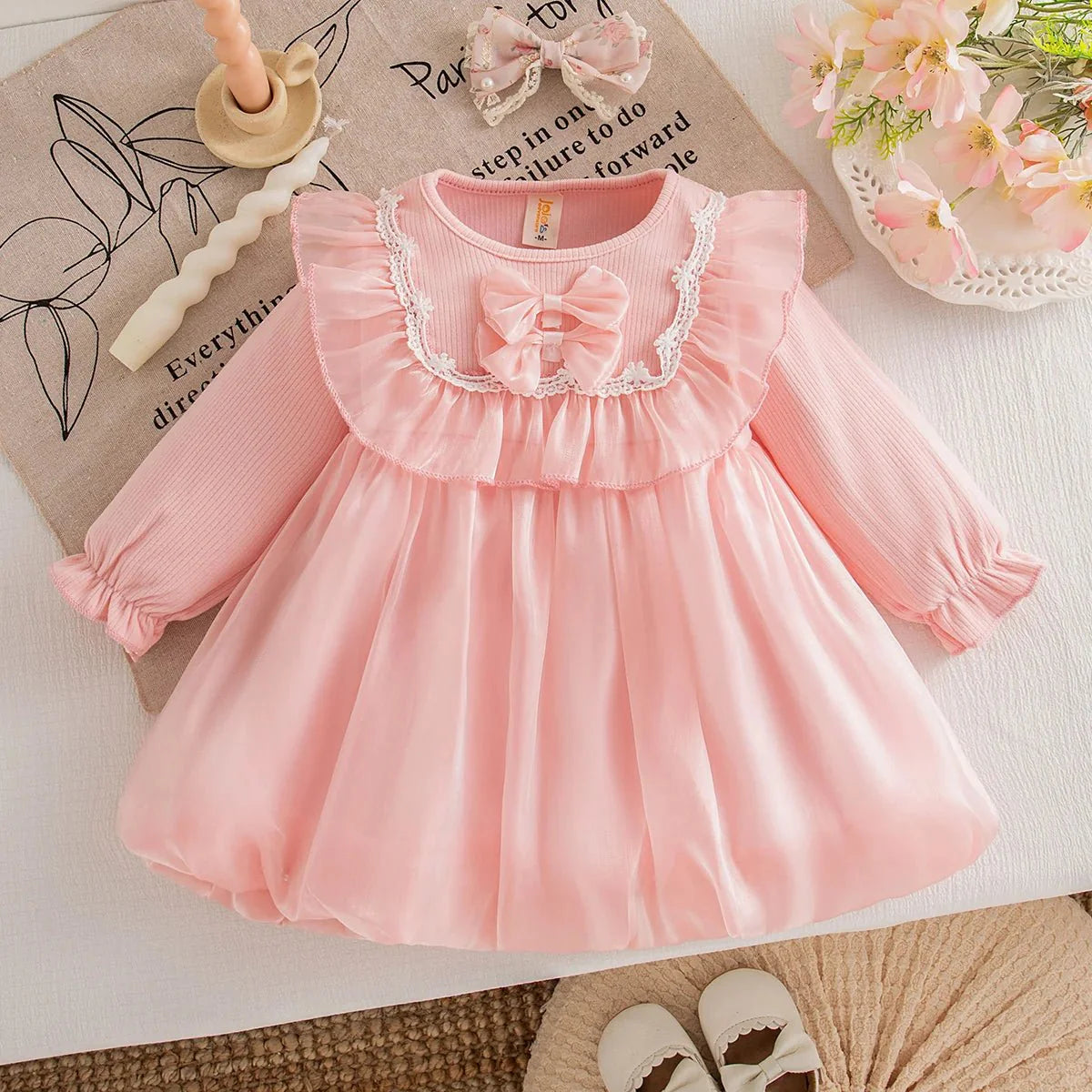 Baby Girl Dress Spring/Fall Bow-Tie Tulle Girls Dress Adorable Christmas Baby Dress Baby Girl Clothing