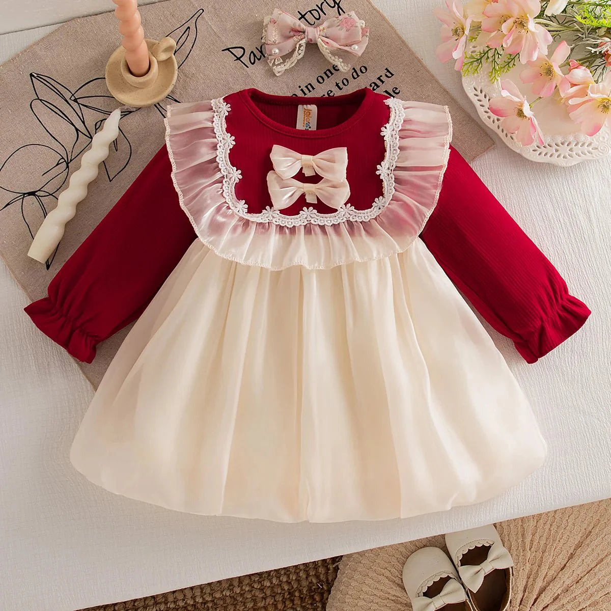 Baby Girl Dress Spring/Fall Bow-Tie Tulle Girls Dress Adorable Christmas Baby Dress Baby Girl Clothing