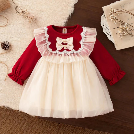 Baby Girl Dress Spring/Fall Bow-Tie Tulle Girls Dress Adorable Christmas Baby Dress Baby Girl Clothing