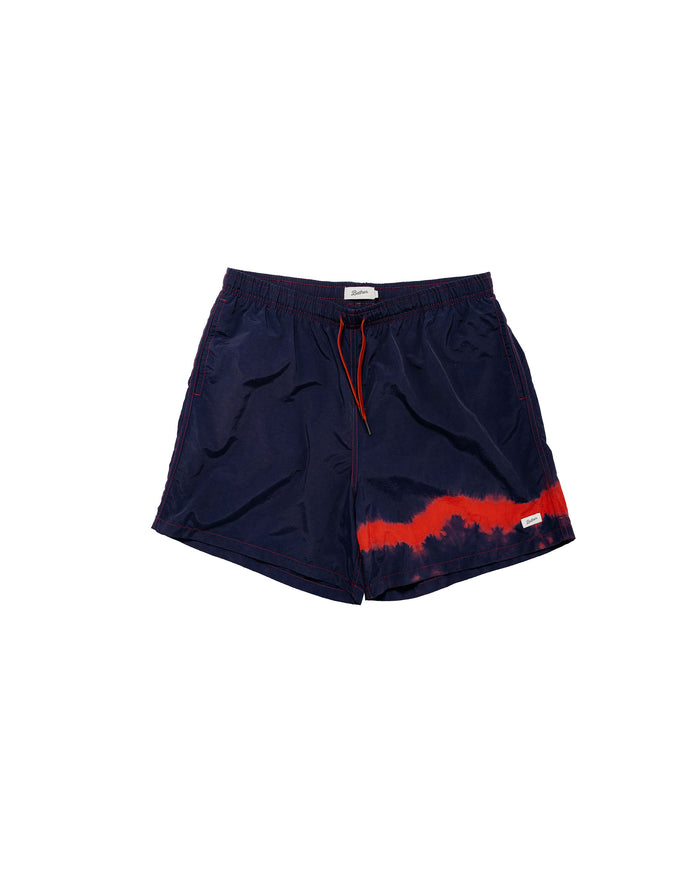 Bather Caeterpillar Over Dyed Indigo Red Swim Trunk