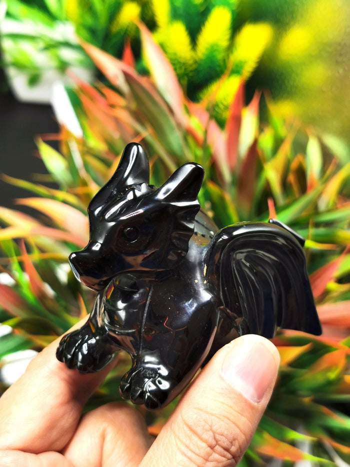 Black Obsidian stone carving of Flying Dragon - Hand carved unique piece - Shwasam