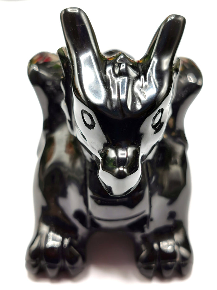 Black Obsidian stone carving of Flying Dragon - Hand carved unique piece - Shwasam
