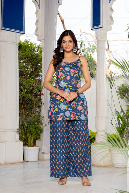BLUE FLORAL PALAZZO SUIT SET