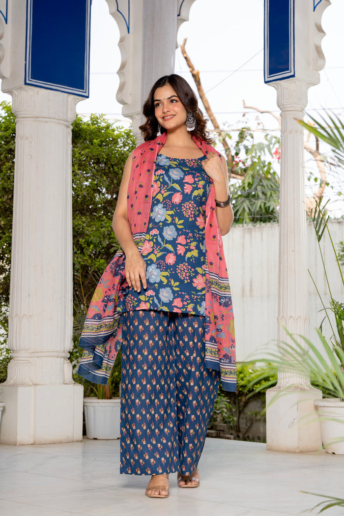 BLUE FLORAL PALAZZO SUIT SET