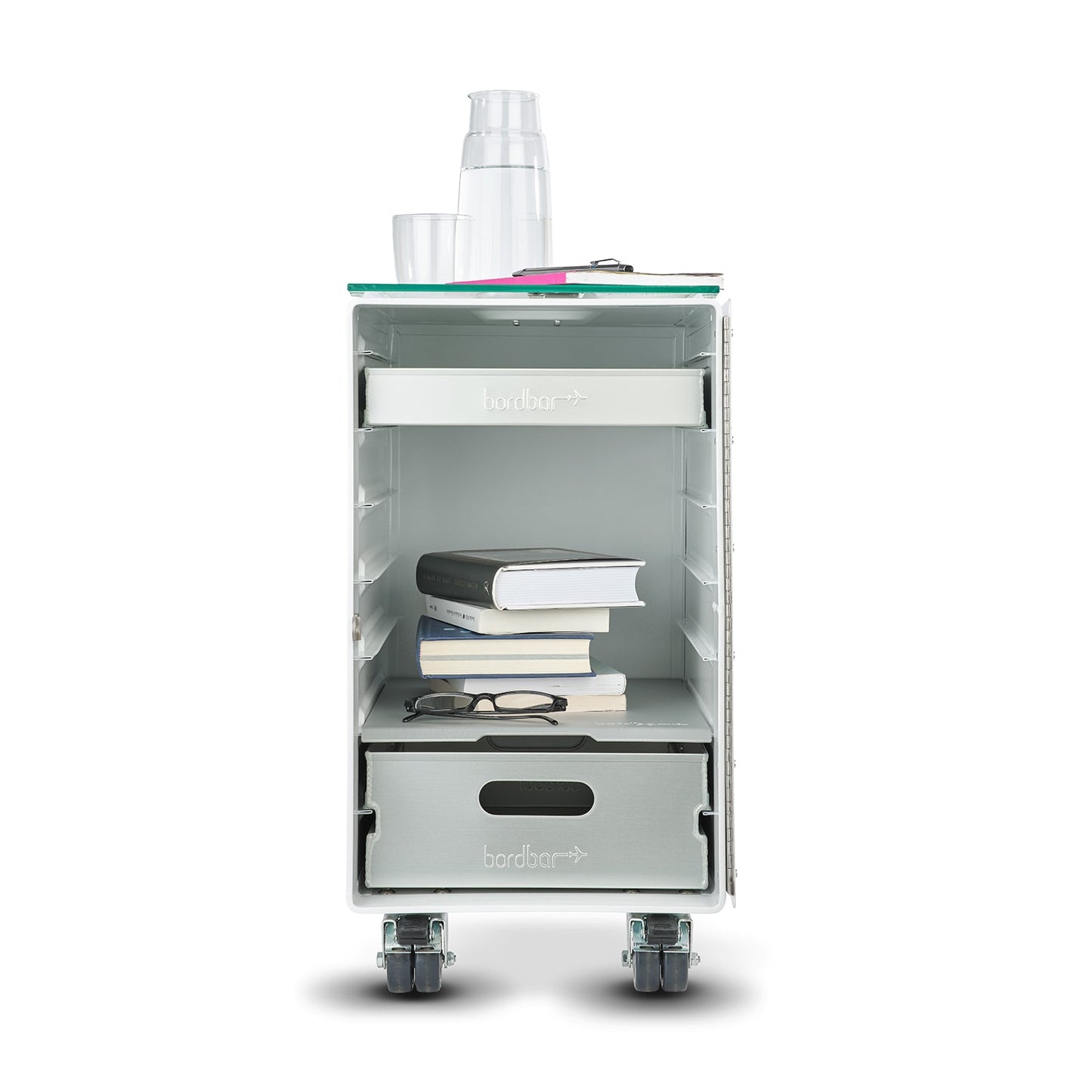 bordbar | box trolley | door hinge left + bedside equipment | white