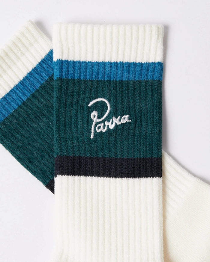 By Parra Signature Striped Crew Socks - Mallard Green