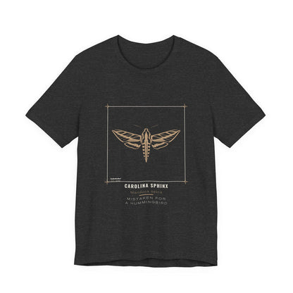 The Carolina sphinx moth specimen plate design printed on a dark grey heather unisex t-shirt.
