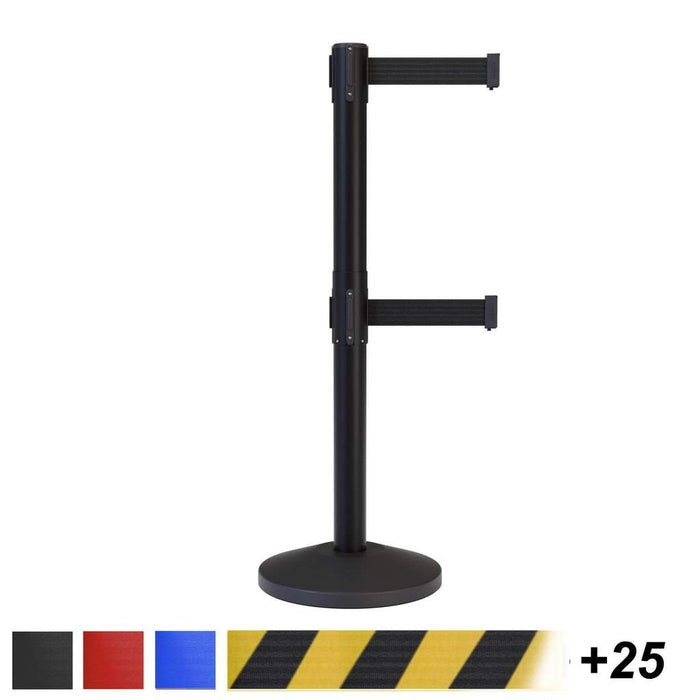 CCW Series RBB - 100D Dual Retractable Belt Barrier Black Post - 11 Ft. Belt - Crowd Control Warehouse