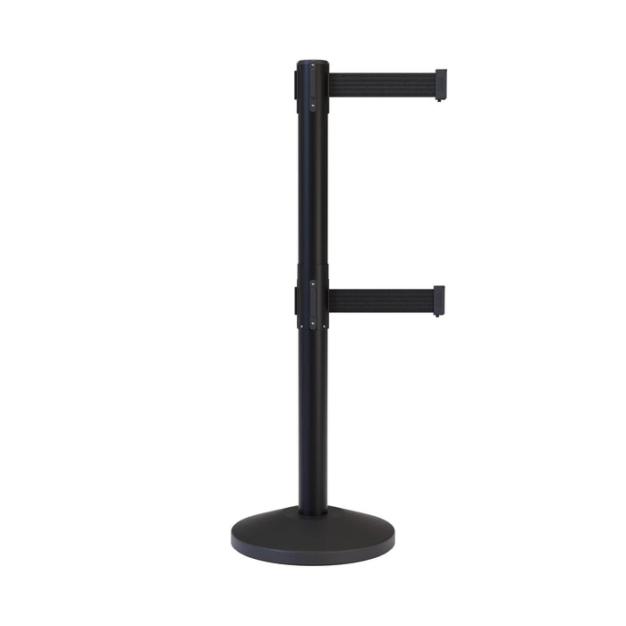 CCW Series RBB - 100D Dual Retractable Belt Barrier Black Post - 11 Ft. Belt - Crowd Control Warehouse