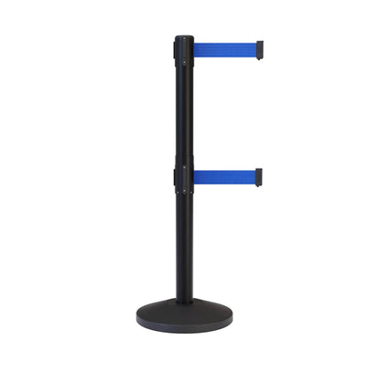 CCW Series RBB - 100D Dual Retractable Belt Barrier Black Post - 11 Ft. Belt - Crowd Control Warehouse
