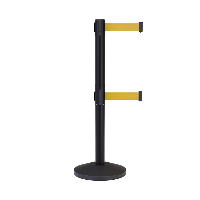 CCW Series RBB - 100D Dual Retractable Belt Barrier Black Post - 11 Ft. Belt - Crowd Control Warehouse