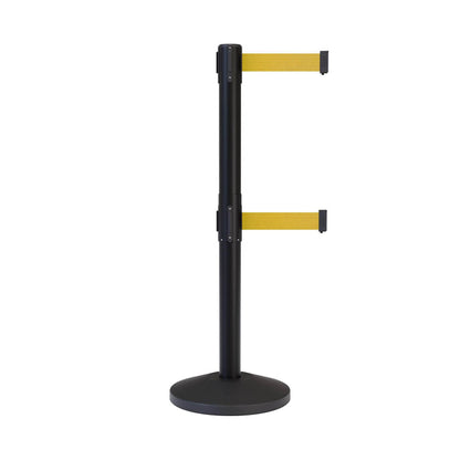 CCW Series RBB - 100D Dual Retractable Belt Barrier Black Post - 11 Ft. Belt - Crowd Control Warehouse