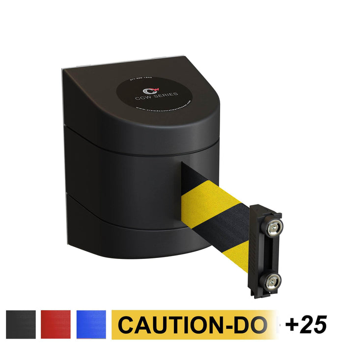 CCW Series WMB - 220 - Wall Mounted Retractable Belt Barrier With Black Magnetic ABS Case - 7.5, 10, 13, & 15 Ft. Belts - Crowd Control Warehouse