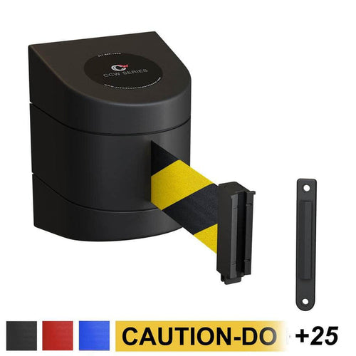 CCW Series WMB - 230 - Wall Mounted Retractable Belt Barrier With Black Fixed ABS Case - 20, 25 & 30 Ft. Belts - Crowd Control Warehouse