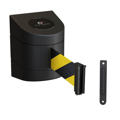CCW Series WMB - 230 - Wall Mounted Retractable Belt Barrier With Black Fixed ABS Case - 20, 25 & 30 Ft. Belts - Crowd Control Warehouse