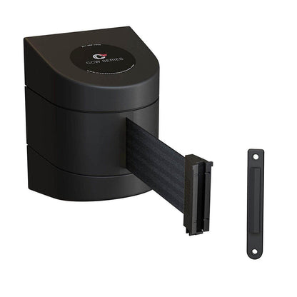 CCW Series WMB - 230 - Wall Mounted Retractable Belt Barrier With Black Fixed ABS Case - 20, 25 & 30 Ft. Belts - Crowd Control Warehouse