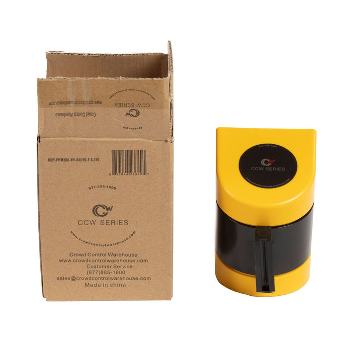 CCW Series WMB - 230 - Wall Mounted Retractable Belt Barrier With Yellow Fixed ABS Case - 20, 25 & 30 Ft. Belts - Crowd Control Warehouse