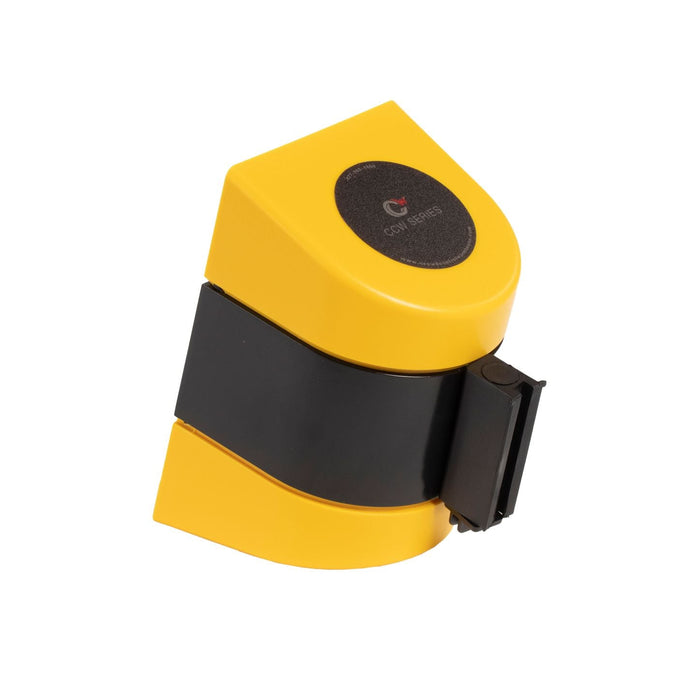 CCW Series WMB - 230 - Wall Mounted Retractable Belt Barrier With Yellow Fixed ABS Case - 20, 25 & 30 Ft. Belts - Crowd Control Warehouse