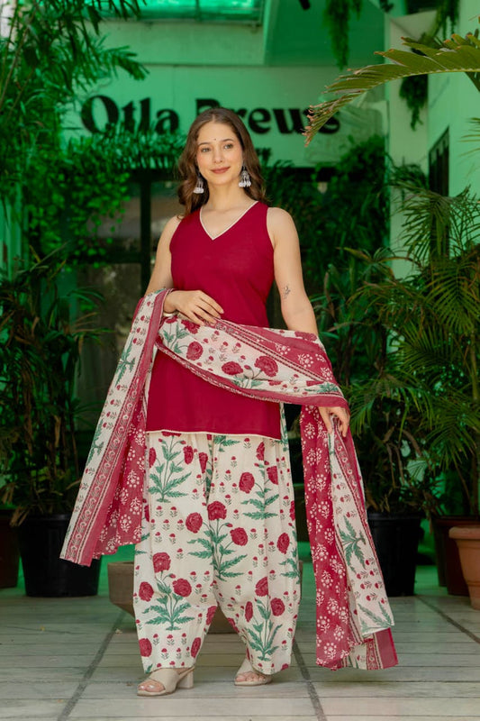 CHERRY RED FARSHI SUIT SET (SLEEVELESS)