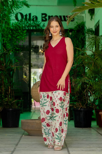 CHERRY RED FARSHI SUIT SET (SLEEVELESS)