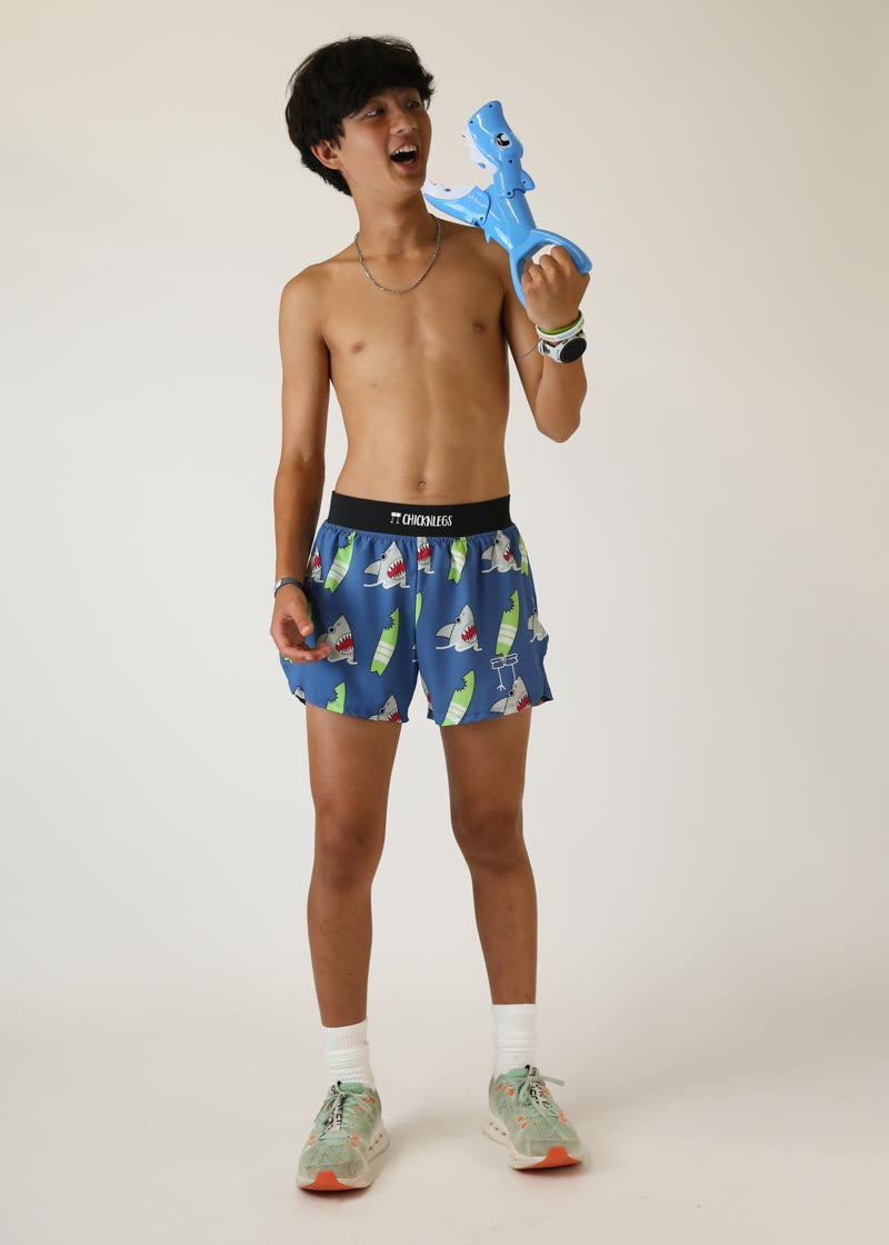 Men's Blue Sharks 4" Half Split Shorts