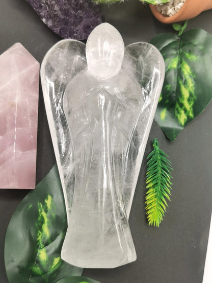 Clear Quartz Angel figurine - Spathik / Crystal Healing / Reiki / Chakra - 6 inches and 625 gms - Shwasam