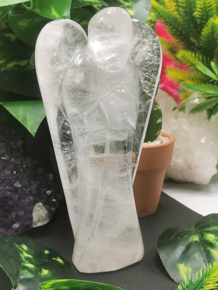 Clear Quartz Angel figurine - Spathik / Crystal Healing / Reiki / Chakra - 6 inches and 625 gms - Shwasam