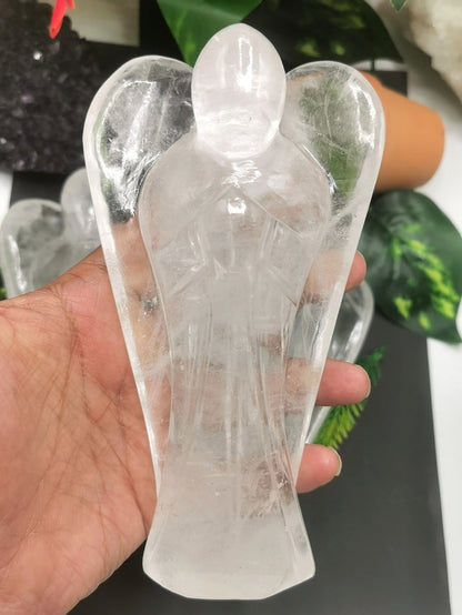Clear Quartz Angel figurine - Spathik / Crystal Healing / Reiki / Chakra - 6 inches and 625 gms - Shwasam