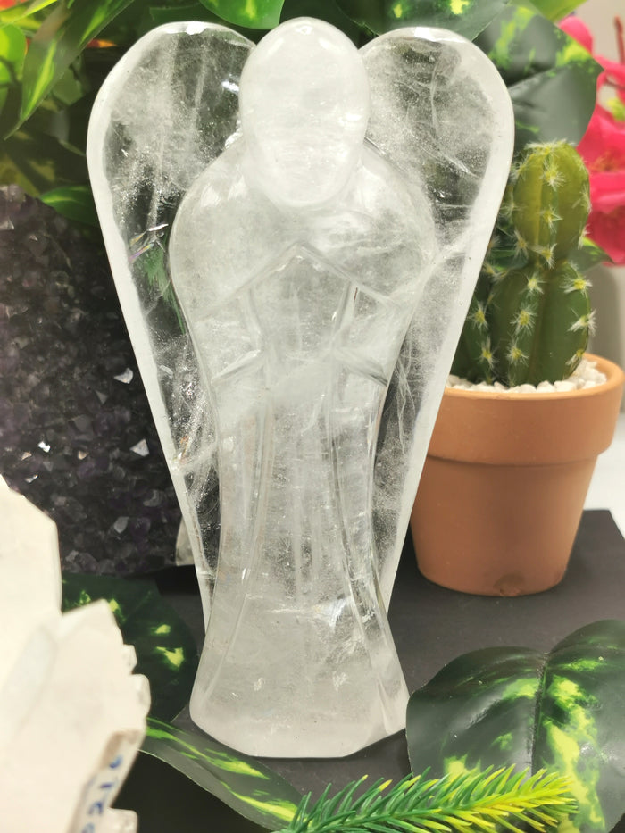 Clear Quartz Angel figurine - Spathik / Crystal Healing / Reiki / Chakra - 6 inches and 625 gms - Shwasam