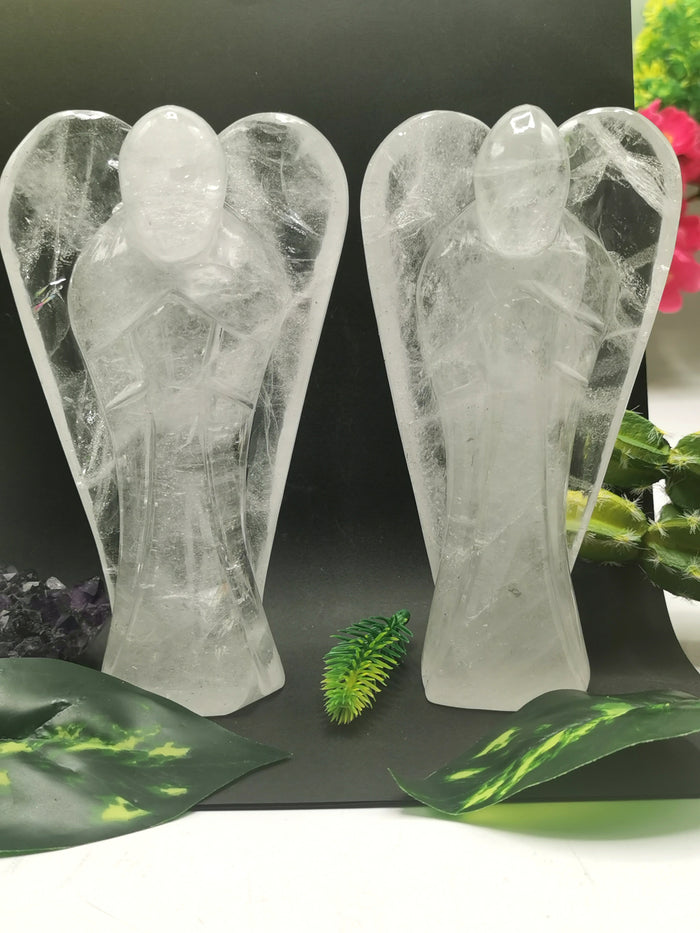 Clear Quartz Angel figurine - Spathik / Crystal Healing / Reiki / Chakra - 6 inches and 625 gms - Shwasam