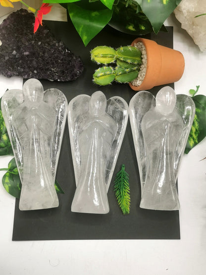 Clear Quartz Angel figurine - Spathik / Crystal Healing / Reiki / Chakra - 6 inches and 625 gms - Shwasam