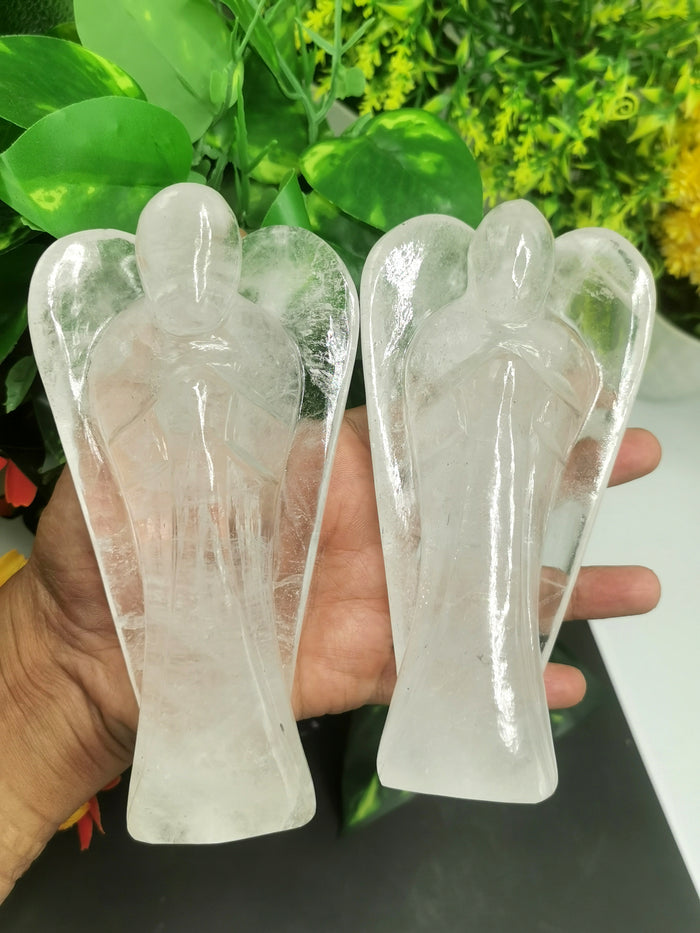 Clear Quartz Angel figurine - Spathik / Crystal Healing / Reiki / Chakra - 6 inches and 625 gms - Shwasam