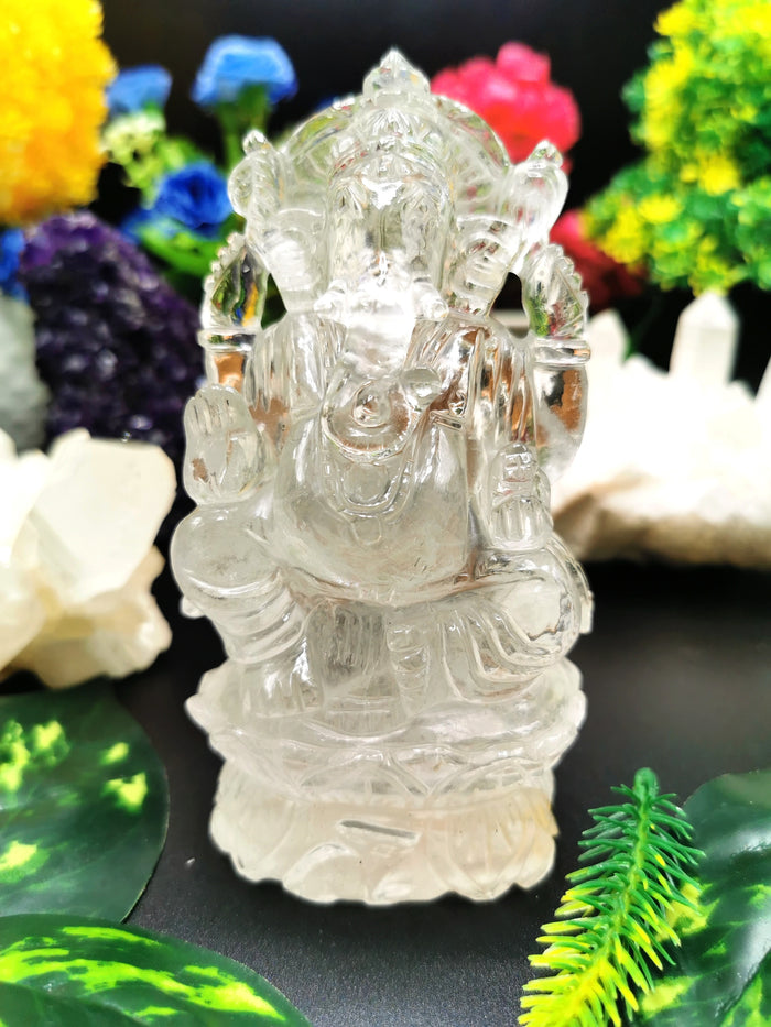 Clear Quartz carving of Ganesh, hand carved beauty - Shwasam