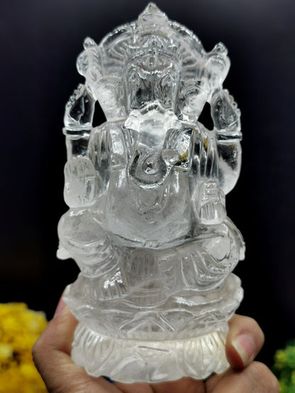 Clear Quartz carving of Ganesh, hand carved beauty - Shwasam